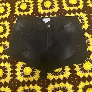 NWOT Black High Waist Distressed Cuffed Denim Short Sz 11